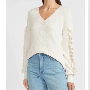 Express Ribbed Ruffle Sleeve Sweater